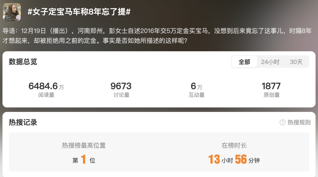 女子称定了宝马8年忘提 4S店：定金早被扣完了，两周内可继续提车