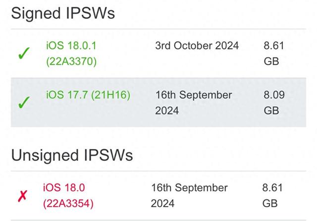 iOS18正式版本验证通道已经关闭,用户无法降级!