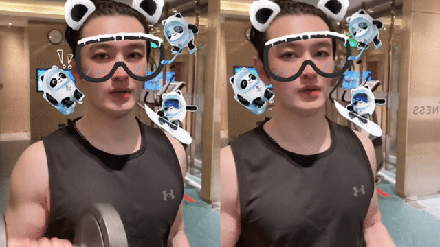 黄晓明离婚后心情好，和蒋欣健身露壮硕胸肌，前妻baby晒同款视频