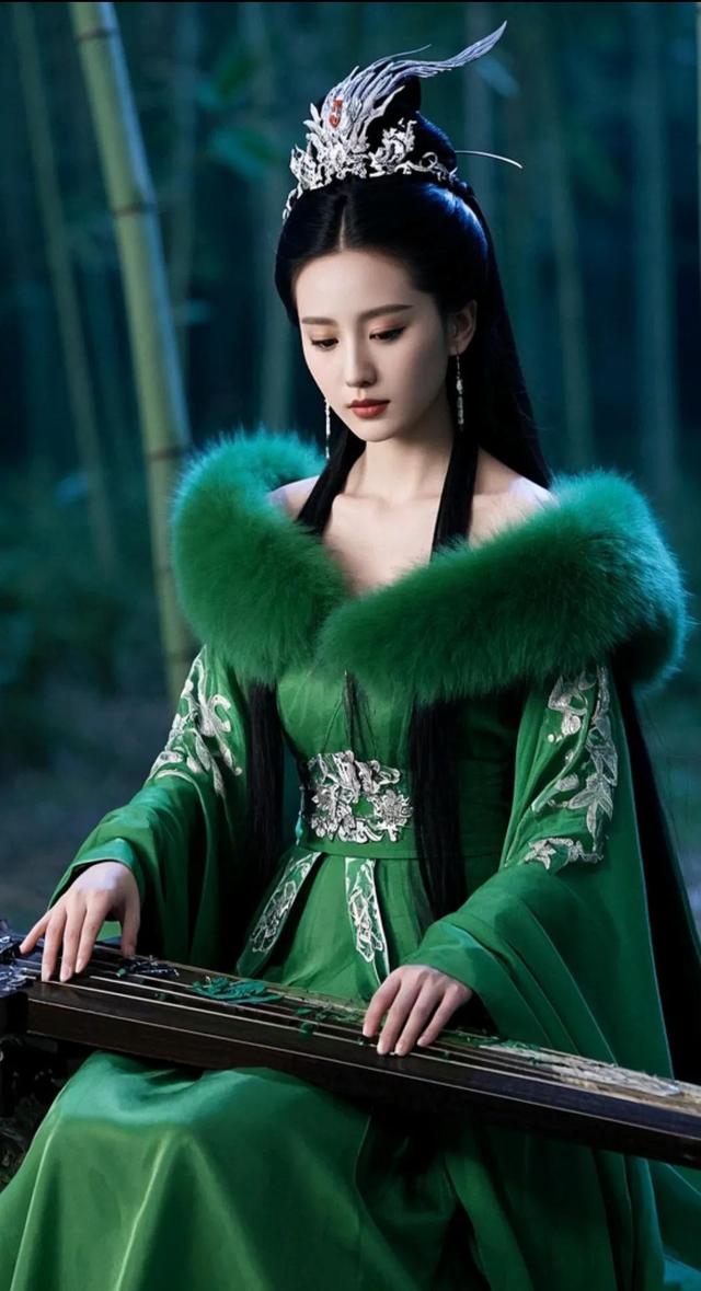 刘诗诗美照：犹如化身苏妲己，一墨绿色，精致容颜惊艳众人
