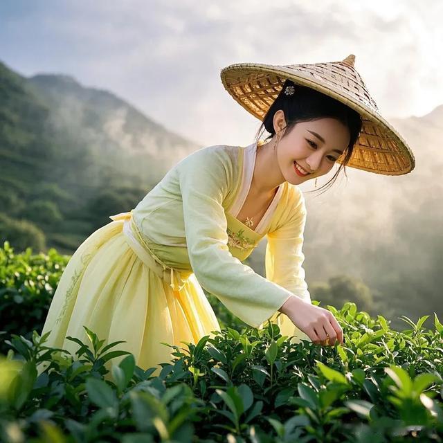 赵丽颖茶园采茶美翻啦,鹅黄古装超仙,灵动得像个小精灵!