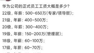 最新华为正式员工（非OD）薪资与职级对应表