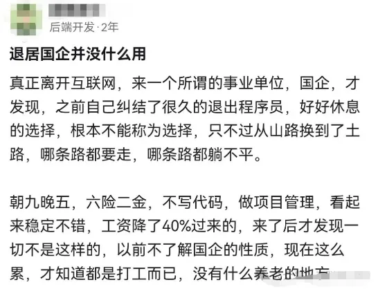 某程序员：从互联网到国企才知道，只要是打工，就没有养老的地方