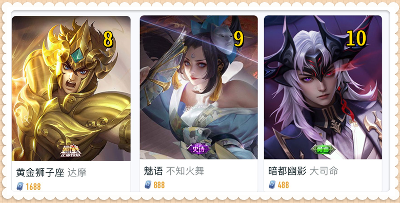 皮肤销量排行榜7.28:魅语第9,ta排第1,霜北刀必买原因共有2个