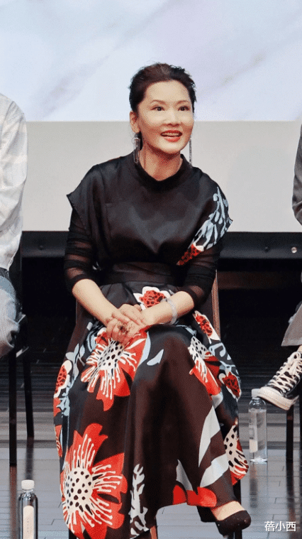 何赛飞罕见烫了羊毛卷发型,穿印花裙+丝巾亮相,60岁美出新高度