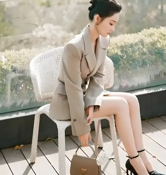 34岁李沁千金回国妆很出彩 ,大秀美腿,就是太瘦了,大腿都没有小腿粗!