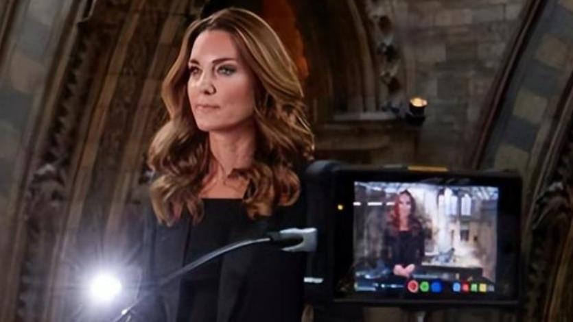 42岁凯特王妃久违露面，穿着黑色西装出席活动，面容憔悴略显老