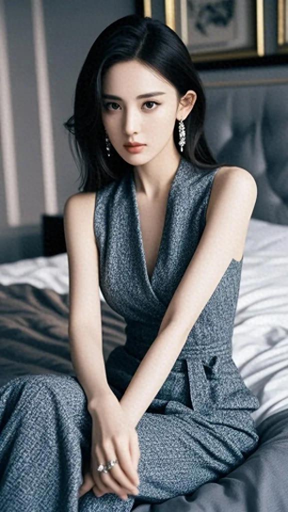 古力娜扎,灰色西装式连体衣