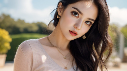 在秋天的阳光下，她的肌肤显得更加白皙细腻