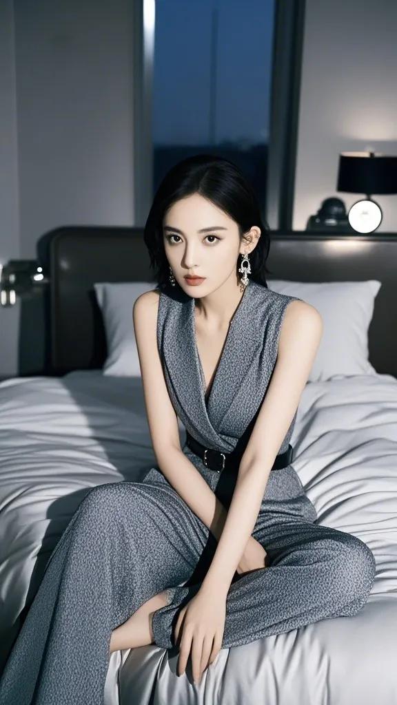 古力娜扎,灰色西装式连体衣