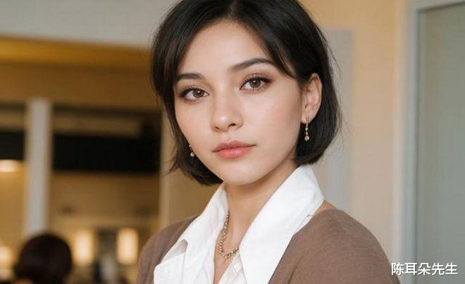 李连杰妻子利智，白色领口上衣，短发造型，尽显年轻优雅