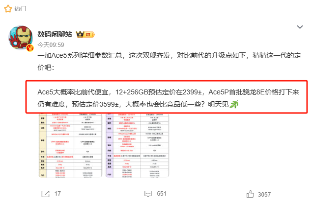新華網“爆料”一加 Ace5系列信息，電池是亮點 1