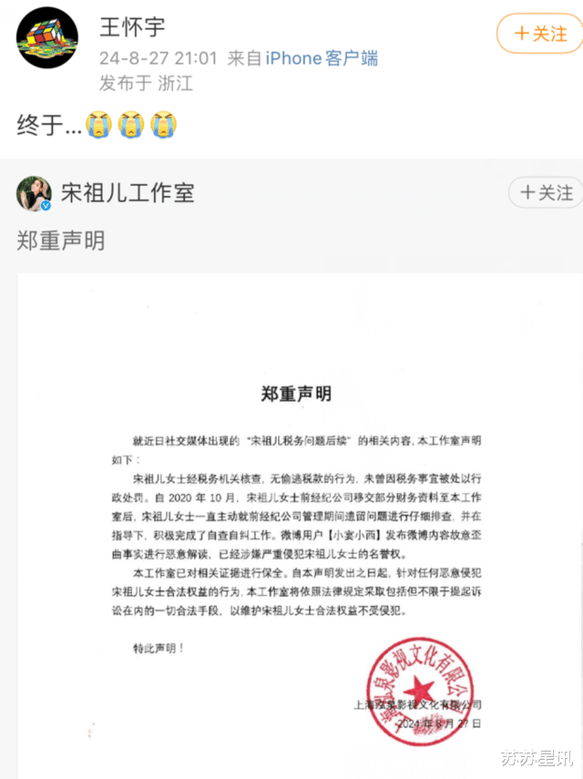 宋祖儿清白了?税务机关核实其无偷漏税,任嘉伦刘宇宁粉丝狂喜!
