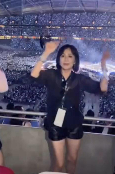 58岁刘嘉玲朝圣霉霉演唱会,穿透视装热舞摇头扭臀,百亿名媛相伴