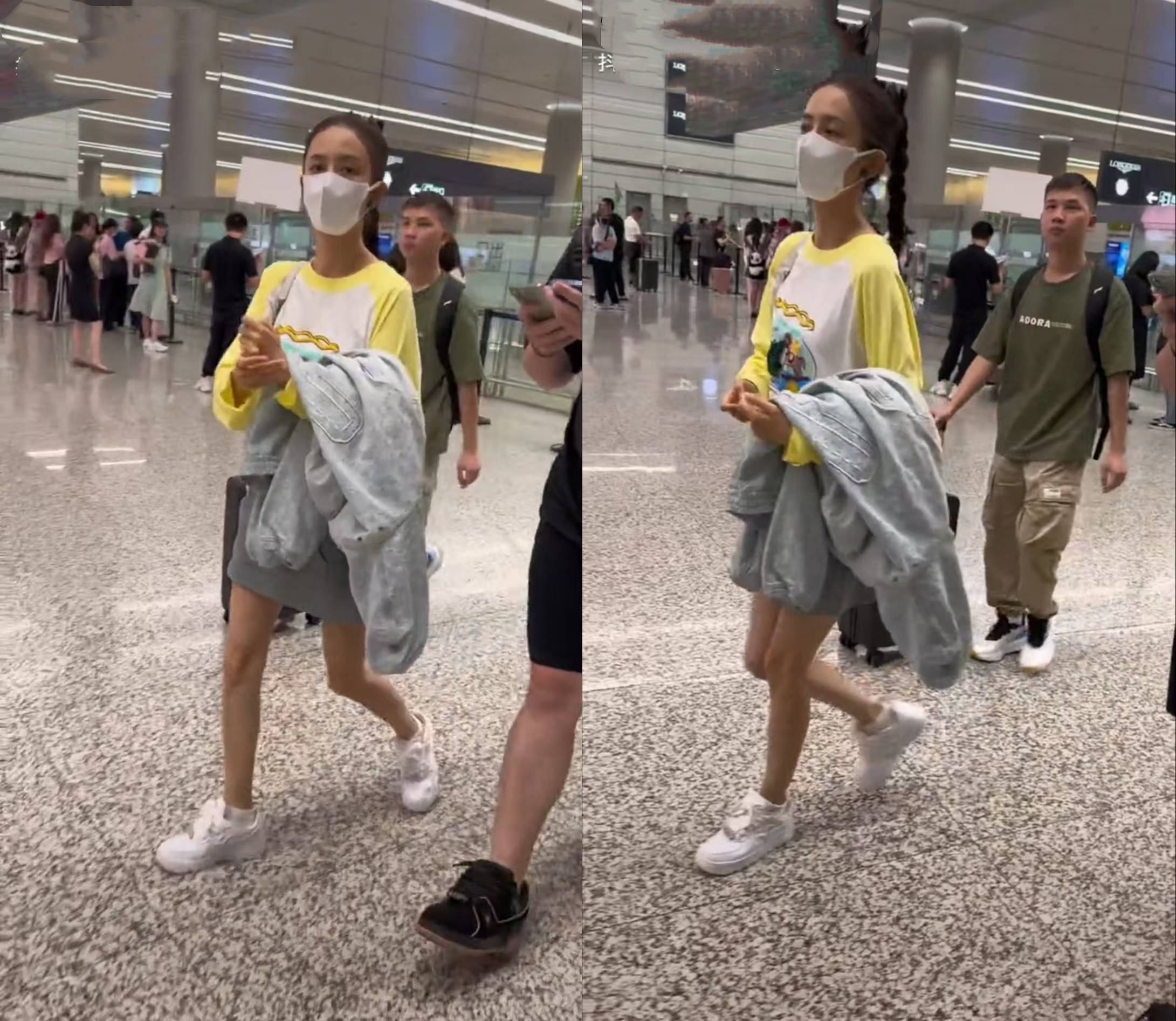 机场偶遇素颜的佟丽娅 本人又黑又瘦小 和电视上的反差有点儿大