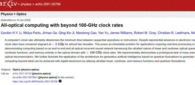 计算机科学领域重大突破 光域超过100 GHz时钟速率