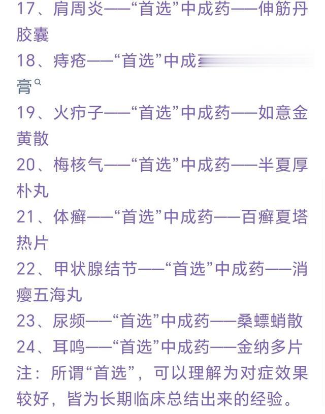 对症下药首选24种中成药，长期经验总结，你了解吗？