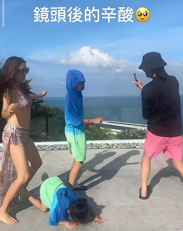 陈小春一家开心庆七夕,41岁应采儿罕穿比基尼,肚子有肉感超真实