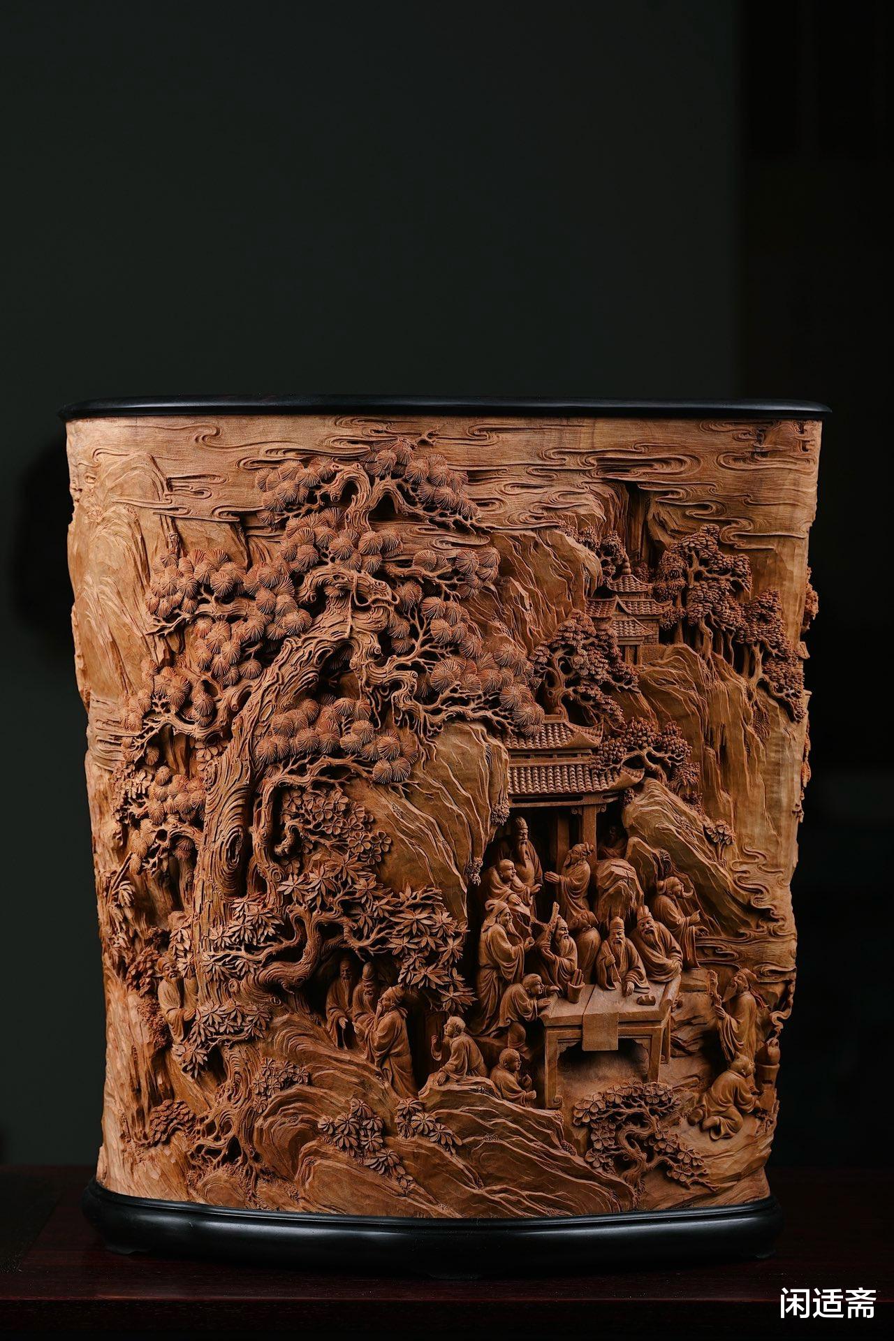 收藏级重器，老山檀香，十八学士图大笔筒