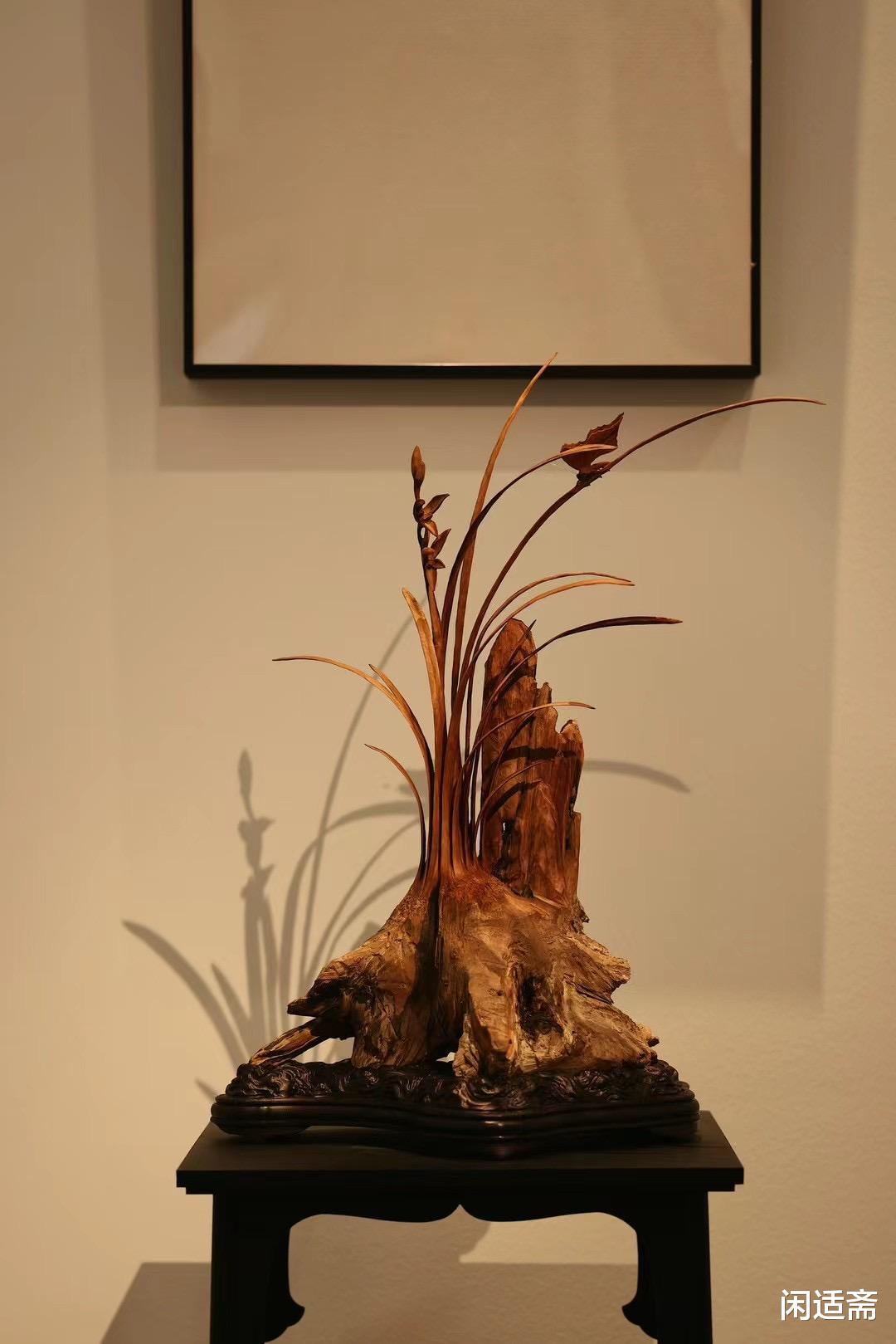 老山檀香，石上有兰香，木雕摆件