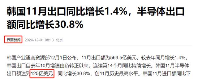前11个月中韩芯片出口额对比：韩国高达1275亿美元，中国有多少？