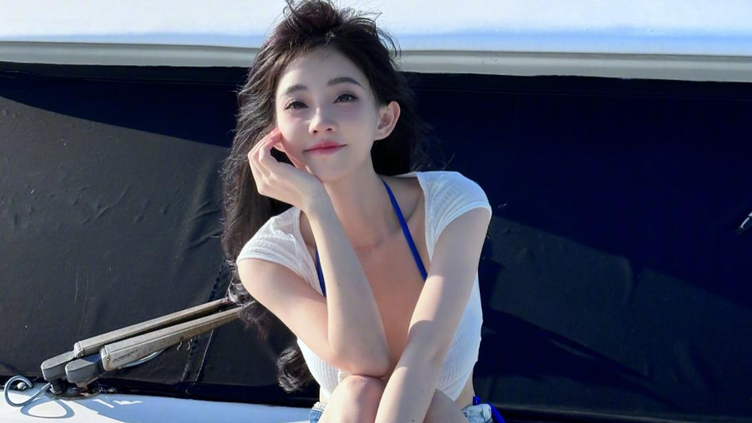 冯提莫晒三亚游玩照，身材丰满皮肤白皙，网友：一米五拍成一米八