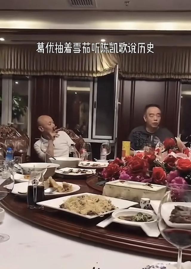 葛优餐桌上抽雪茄，听陈凯歌讲历史竟快睡着，无人动筷太扫兴