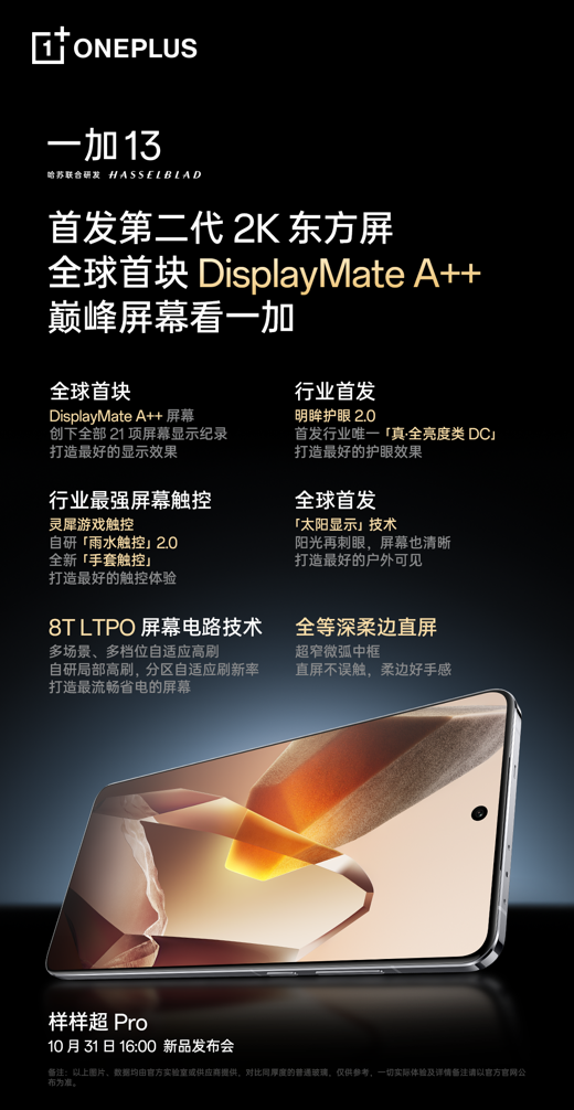 刷新21项世界纪录,一加13搭载全球首个DisplayMate A++认证屏幕