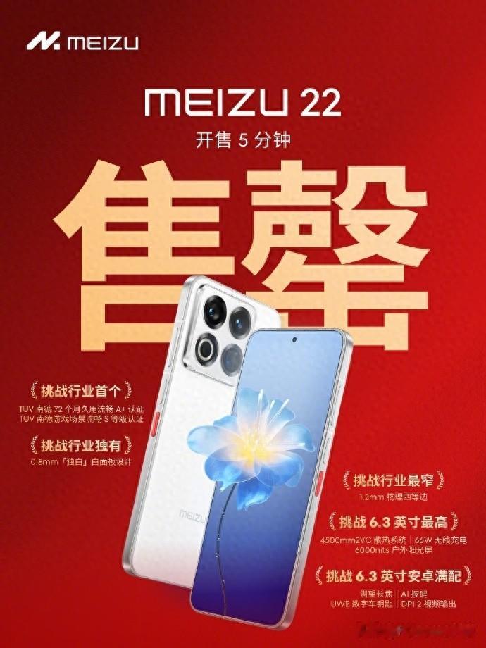 魅族22開售5分鐘售罄：搭載第四代驍龍8s，售價2999元起