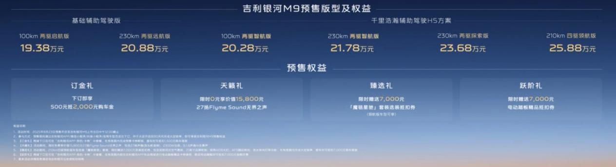 价格终于公布！吉利银河M9预售19.38万起，全系6座值得买吗？