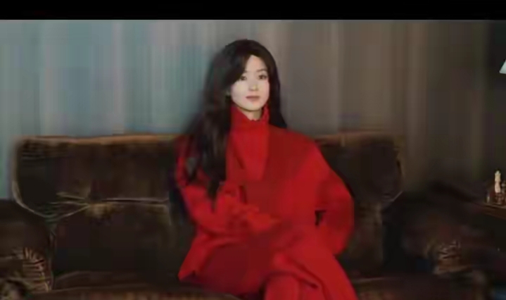赵丽颖一袭红衣配微卷披肩长发，美得好耀眼