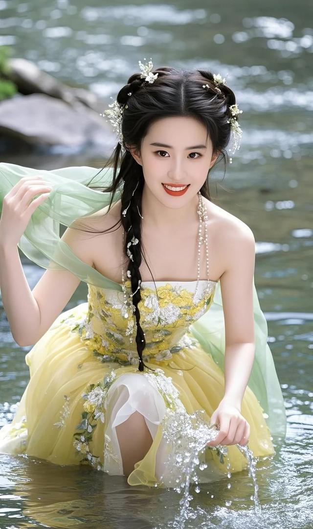 刘亦菲抓鱼，这画面比小龙女出山还美