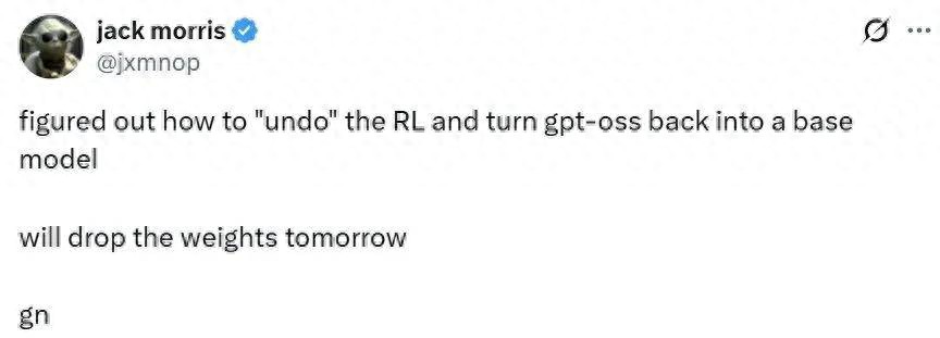 OpenAI沒開源的gpt-oss基礎模型，他去掉強化學習逆轉出來了