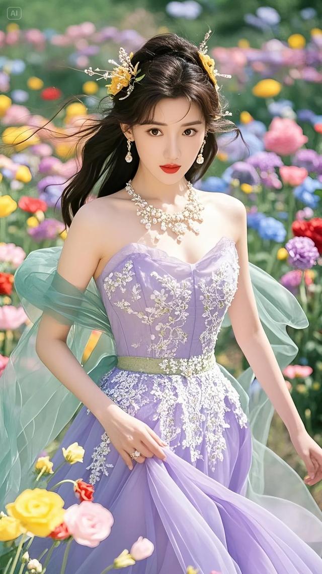 毛晓彤一身古风长裙,在烂漫花海里肆意奔跑,画面唯美