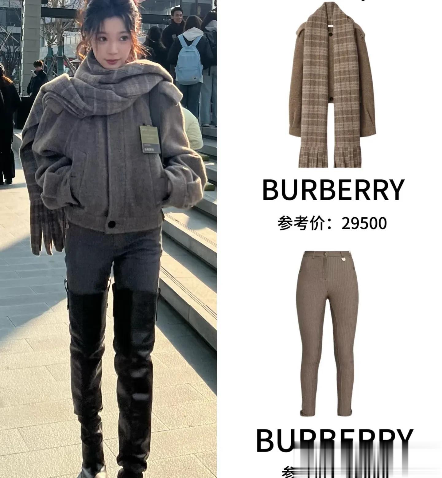 易梦玲国外拍摄，身穿全套巴宝莉，颜值超绝却因穿长筒靴像五五分