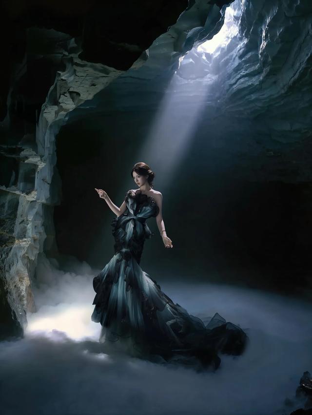 杨超越黑鸢尾公主裙，人鱼公主悄然苏醒