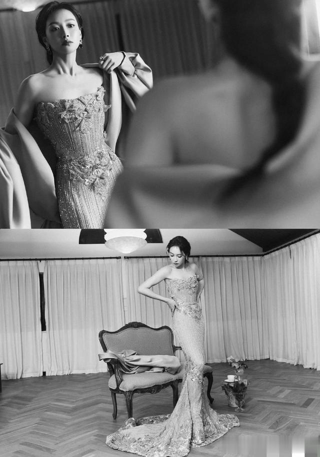 宋茜微博电影之夜出图，穿紫色抹胸长裙勾勒出完美身材，性感火辣