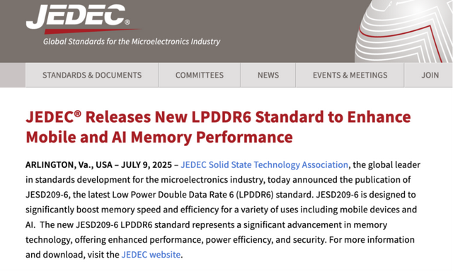 LPDDR6内存标准,正式发布!