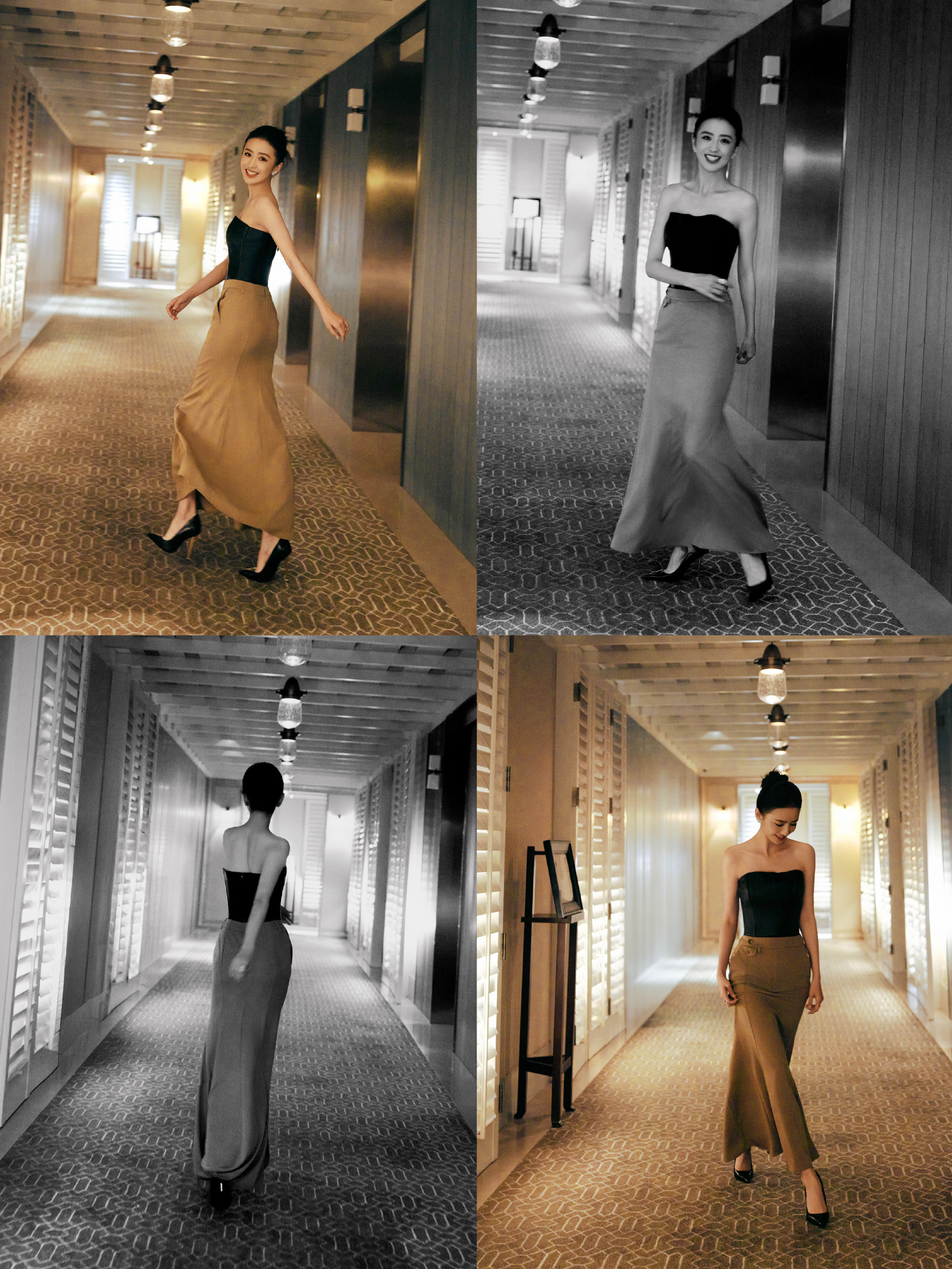 佟丽娅抹胸连衣裙,优雅高贵