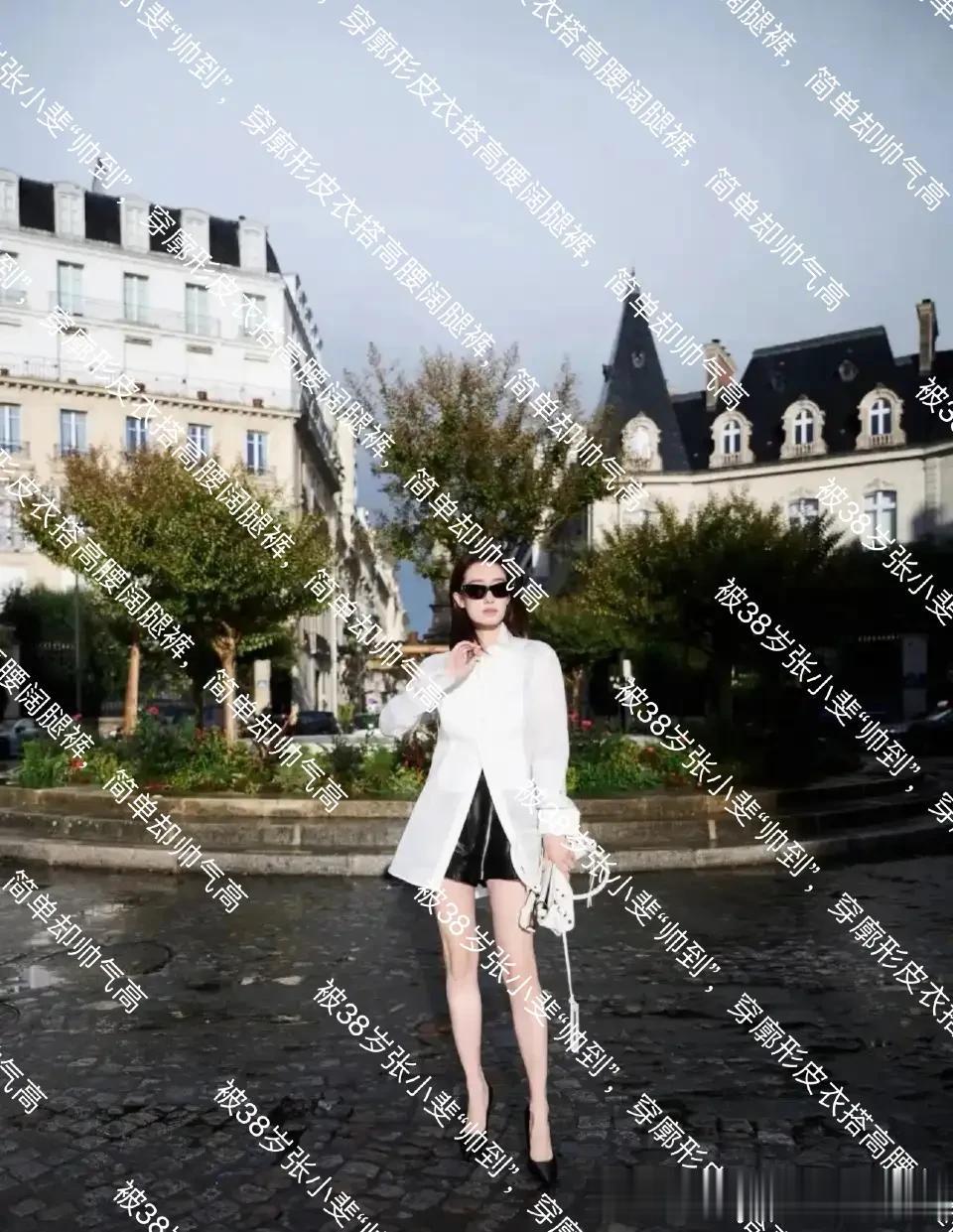 被38岁张小斐“帅到”，穿廓形皮衣搭高腰阔腿裤，简单却帅气高级