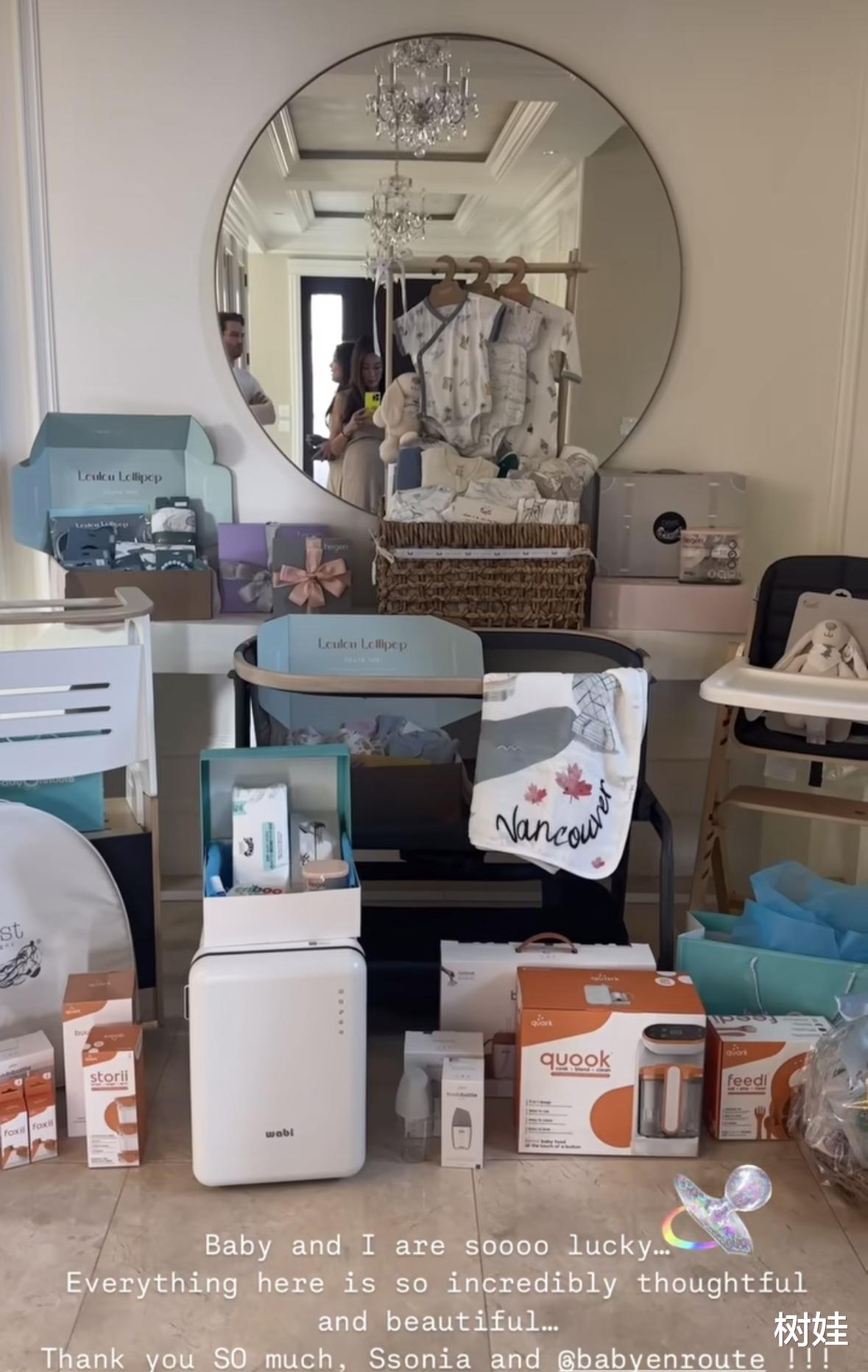 谢婷婷在加拿大举办迎婴派对，挺大肚子拍照仍优雅，现场摆满礼物