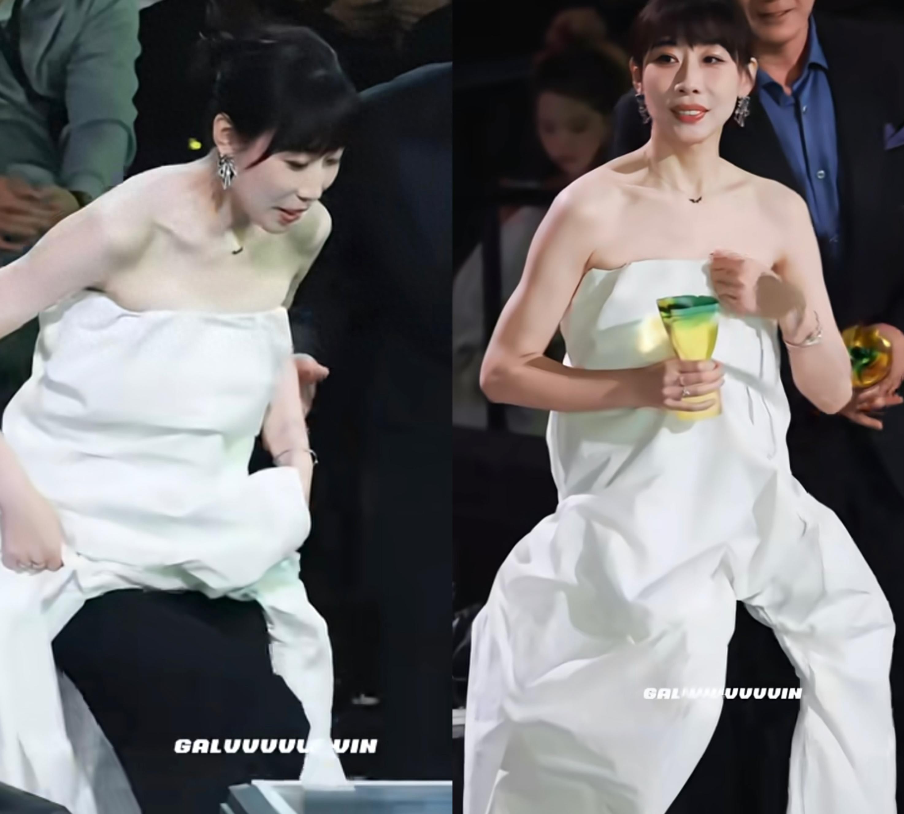 任素汐领奖造型引热议，黑白上衣打破红毯惯例