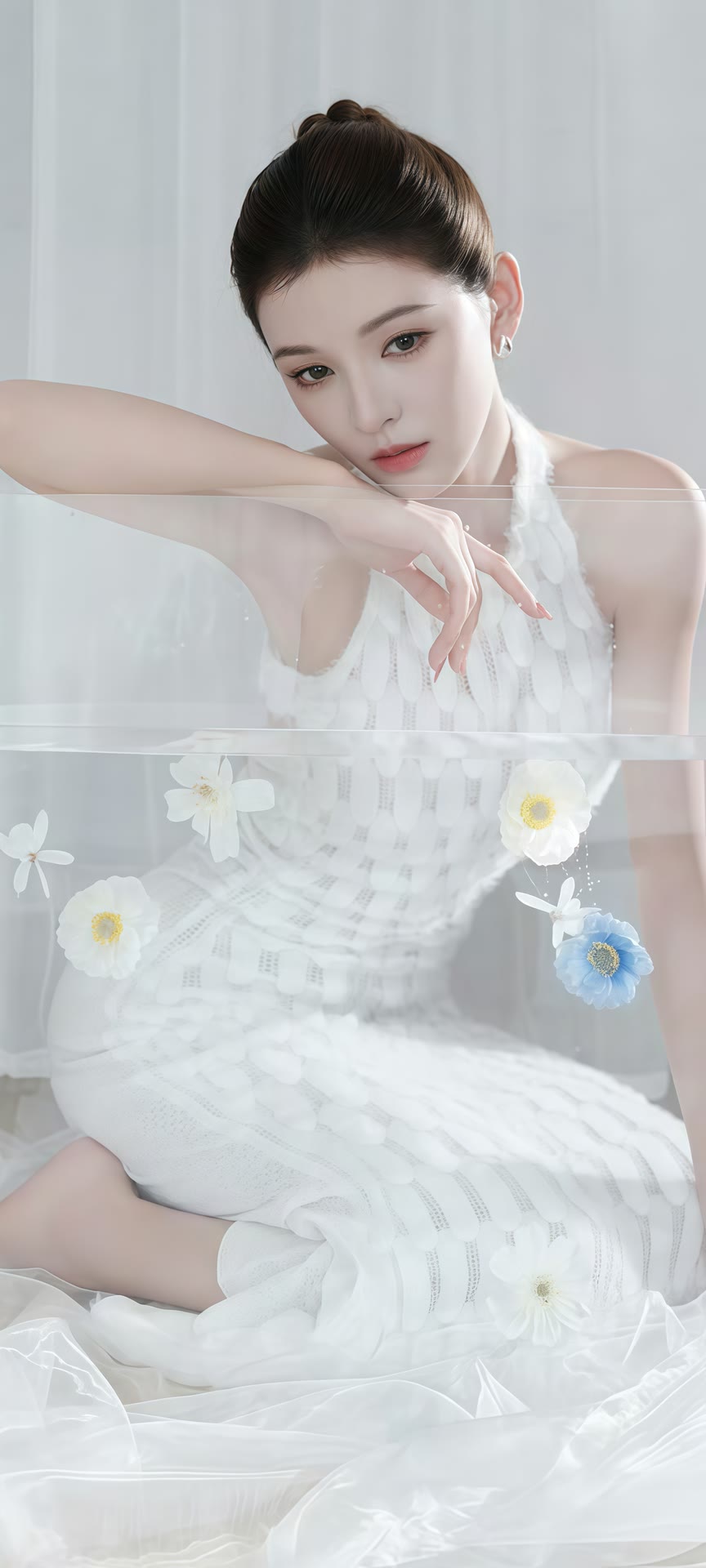 张予曦穿水墨蓝吊带裙，美成清冷白月光