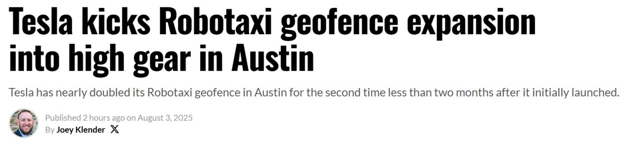 特斯拉再擴奧斯汀Robotaxi版圖：80平方英里服務區直逼Waymo