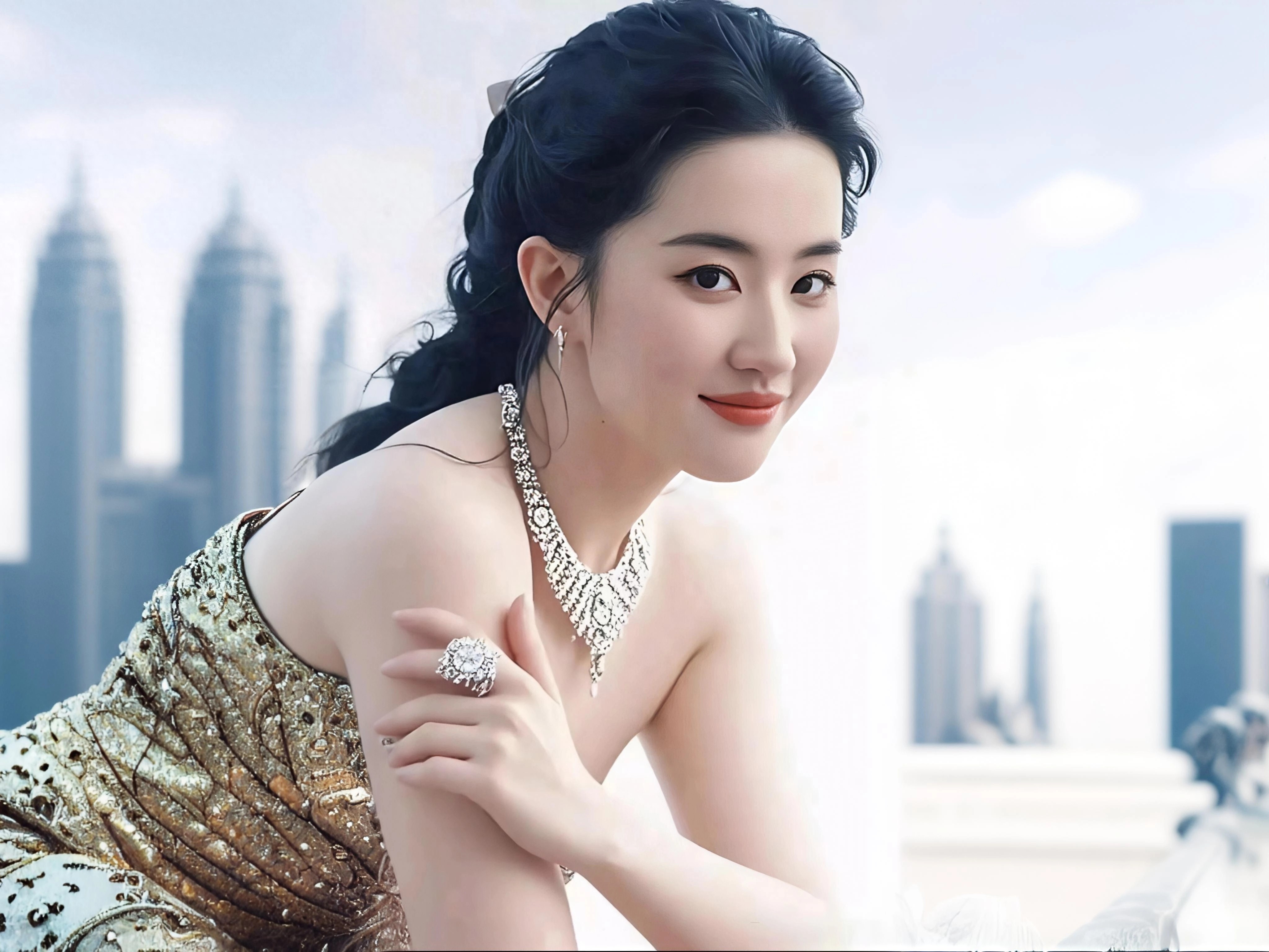 美到窒息！刘亦菲一袭金裙炸翻全场，这脸是真实存在的吗？