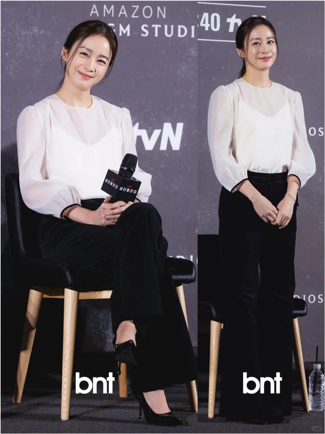 45岁金泰熙出席新剧发布会，一身穿搭不过万，状态依旧美丽优雅！