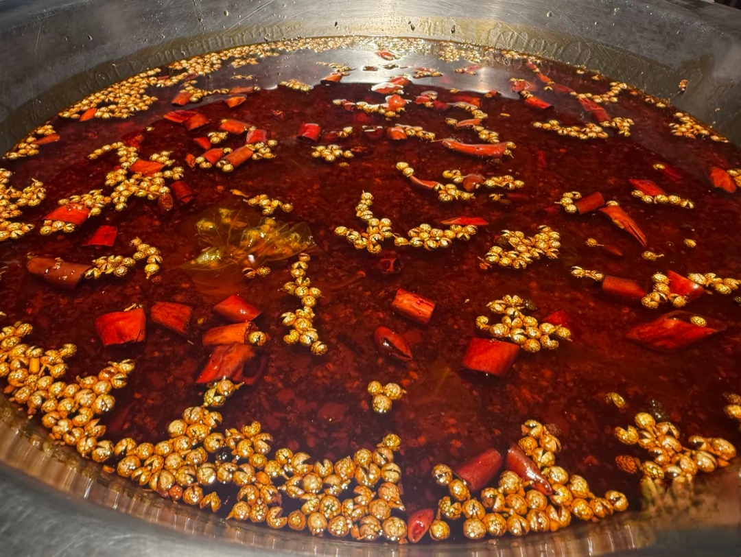 朱珠分享川味火锅日常，灰裙红鞋搭慵懒长发，尽显随性时尚感