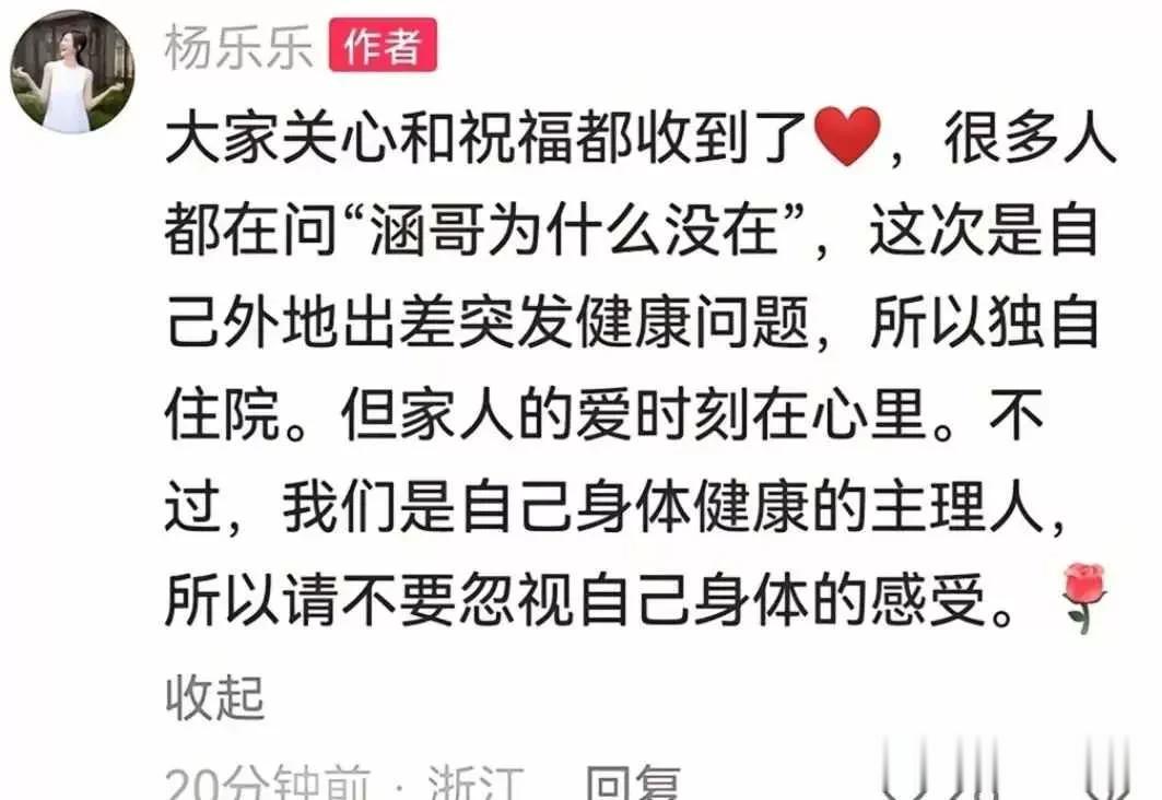 杨乐乐出院报平安!正面回应“汪涵去哪了”,17年婚姻再遭到质疑