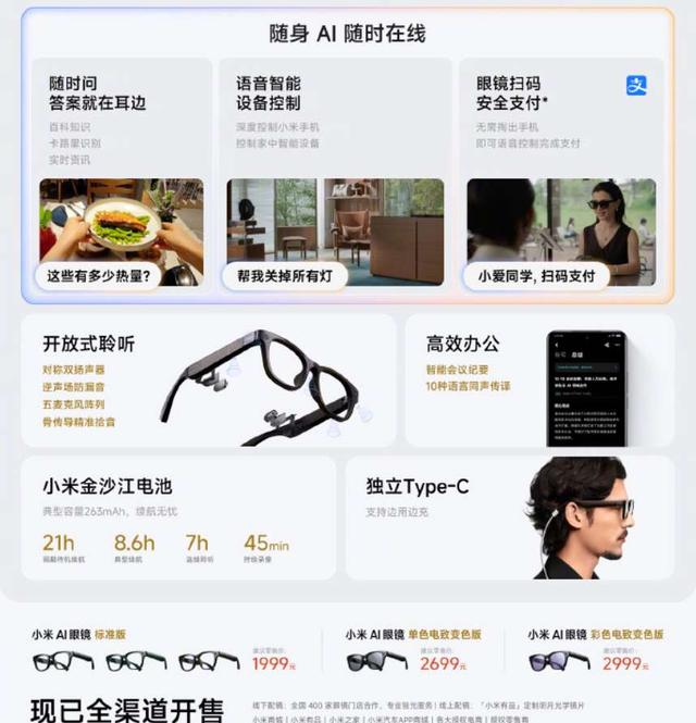 1999元起，1200萬像素拍攝，小米AI眼鏡正式發售