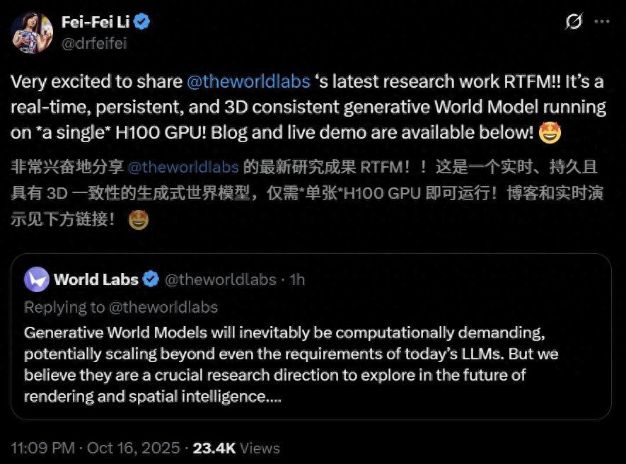 李飛飛全新「世界模型」問世，單張H100實時生成3D永恒世界
